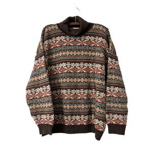 Sisley Italy Geometric Fair Isle Wool Turtleneck Pullover Sweater Womens Size XL